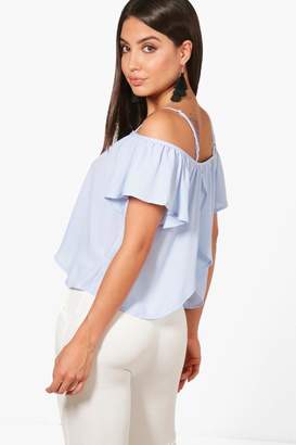 boohoo Scarlett Woven Cold Shoulder Button Front Top