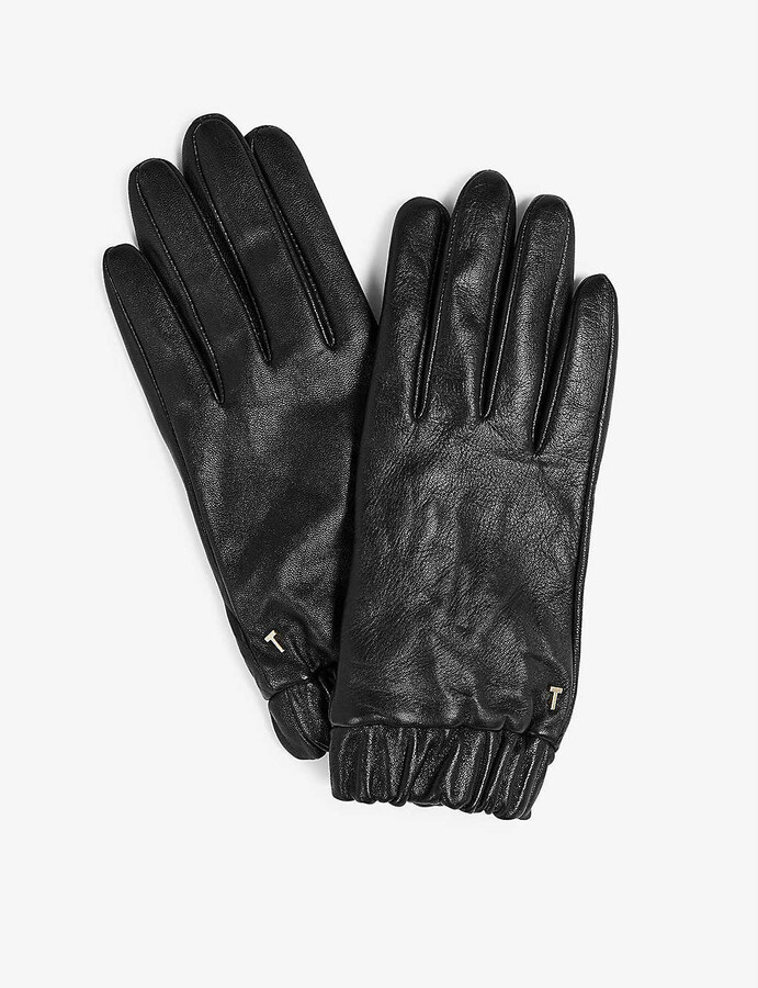Ted Baker Ruched-cuff leather gloves - ShopStyle