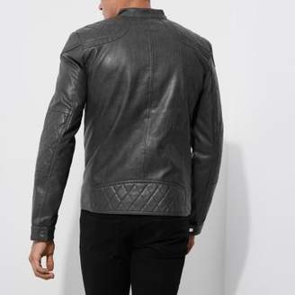 River Island Mens Grey faux leather racer jacket