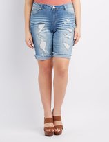 Thumbnail for your product : Charlotte Russe Plus Size Refuge Destroyed Denim Bermuda Shorts