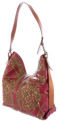 Oscar de la Renta Embellished Leather Shoulder Bag