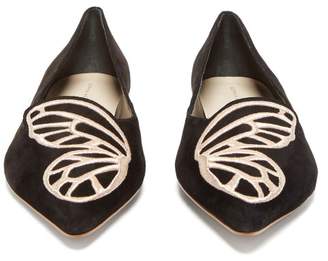 Sophia Webster Bibi Butterfly-embroidered Point-toe Suede Flats - Womens - Black Gold