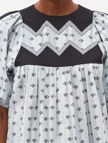 Thumbnail for your product : Batsheva Zigzag Striped Floral-print Cotton Dress - Light Blue