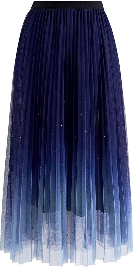 CHICWISH Women's Navy Glitter Embellished Pleated Mesh Tulle Skirt -  ShopStyle