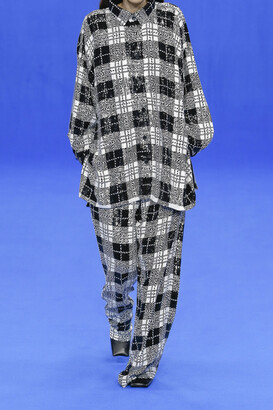 Balenciaga Checked Sequined Tulle Wide-leg Pants - Black