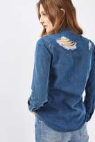 Thumbnail for your product : Topshop Moto rip fitted denim shirt