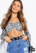 Thumbnail for your product : boohoo Bandana Print Off Shoulder Bell Sleeve Top