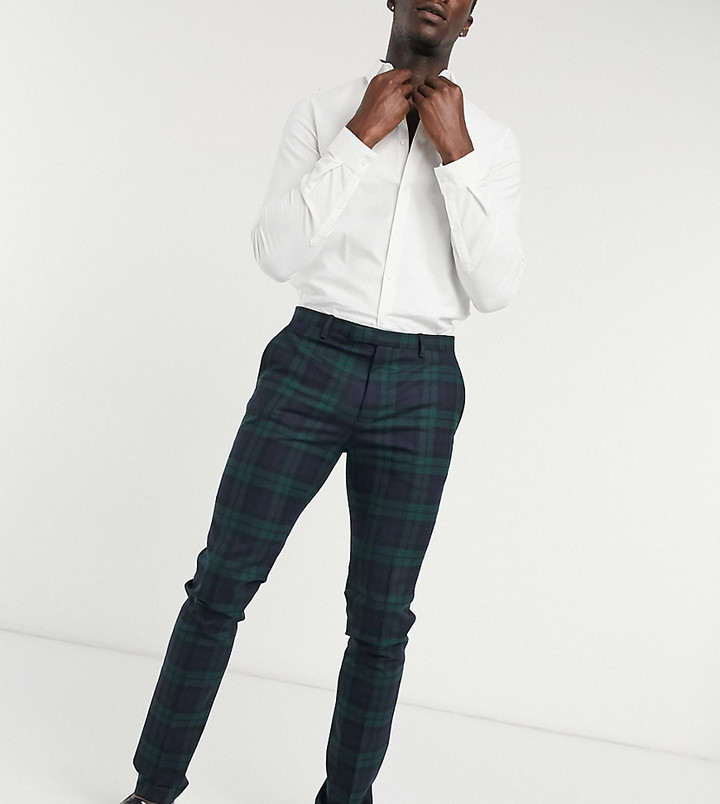green tartan skinny trousers