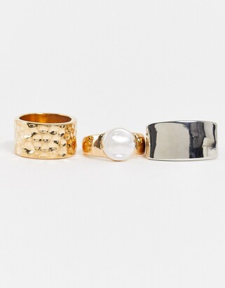 Accessorize ring multipack in mixed metals with faux pearl