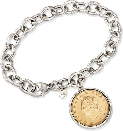 Ross-Simons Ross-SimonsItalianGenuine20-LiraCoinCharmBraceletinSterlingSilver.7inches