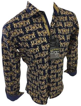 Flash Apparel Men's Premier By Barabas El Chapo Designer Woven Black Gold Button Up Slim Fit 18