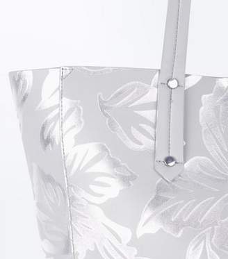 New Look Silver Metallic Leaf Print Beach Bag
