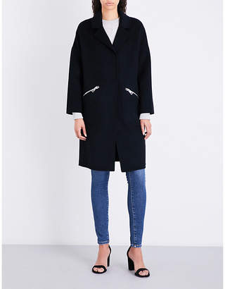 Maje Ladies Black Modern Grima Single-Breasted Wool-Blend Coat
