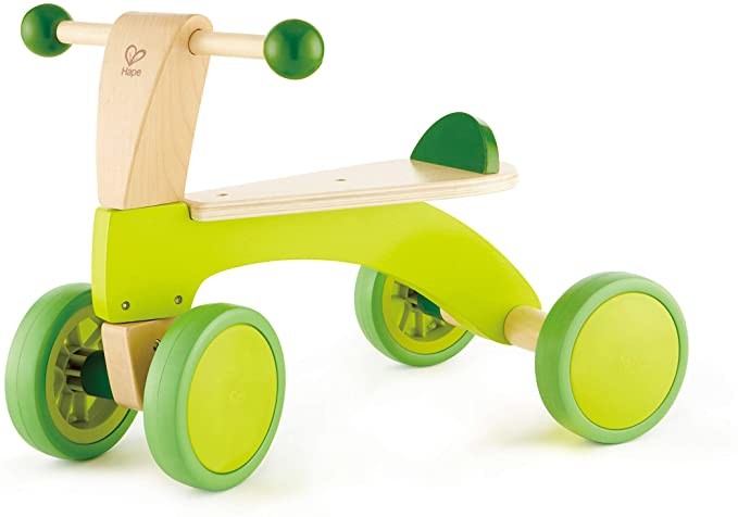 Hape Scoot Around Ride On Wood Bike | Award Winning Four Wheeled Wooden Push Balance Bike Toy for Toddlers with Rubberized Wheels, Bright Green