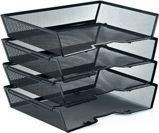 17 Stories 4 Tier Metal Mesh Desk Organizer-Stackable Letter Trays For Office SuppliesBlack File Storage System With Reinforced Edges