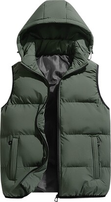 FEOYA Men's Padded Gilet Winter Puffer Vest Sleeveless Hooded Jacket  Outdoor Quilted Bodywarmer Coat Green M - ShopStyle