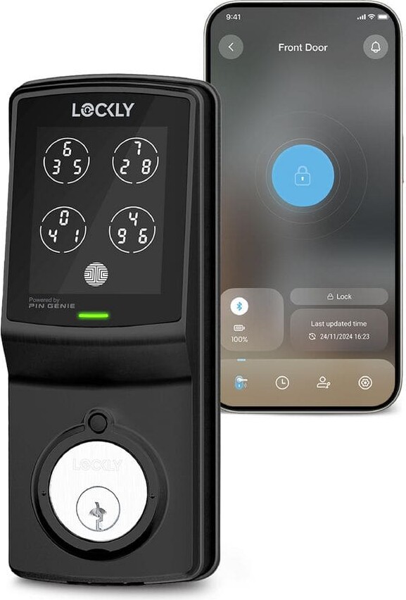 Lockly Model-S Matte Black Single-Cylinder Deadbolt Smart Lock with Hack-proof PIN Genie Keypad and Mobile App Control