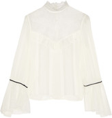 Thumbnail for your product : Alice + Olivia Brett lace-paneled stretch-silk georgette top