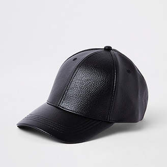 River Island Black faux leather baseball cap