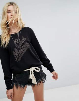 Maison Scotch Pullover Open Neck Sweat With 'Maison' Graphic