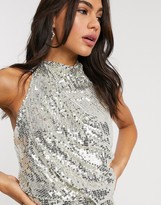 Thumbnail for your product : ASOS DESIGN embellished high neck mini dress in silver
