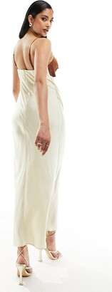 And other stories & bandeau midi dress with sequin and faux pearl embellishment in champagne