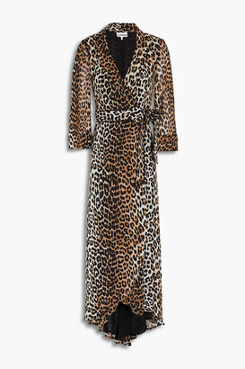 Ganni Leopard-print georgette midi wrap dress - ShopStyle