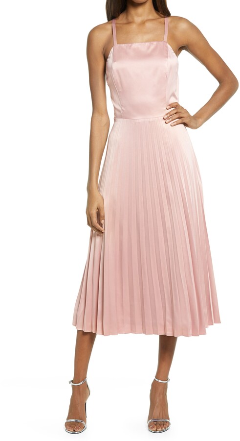 Rose Women Pleated Skirt Round Neck Sleeveless Dress b45 acc02757