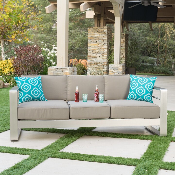 Christopher Knight Home Cape Coral Outdoor Loveseat Sofa with Tray