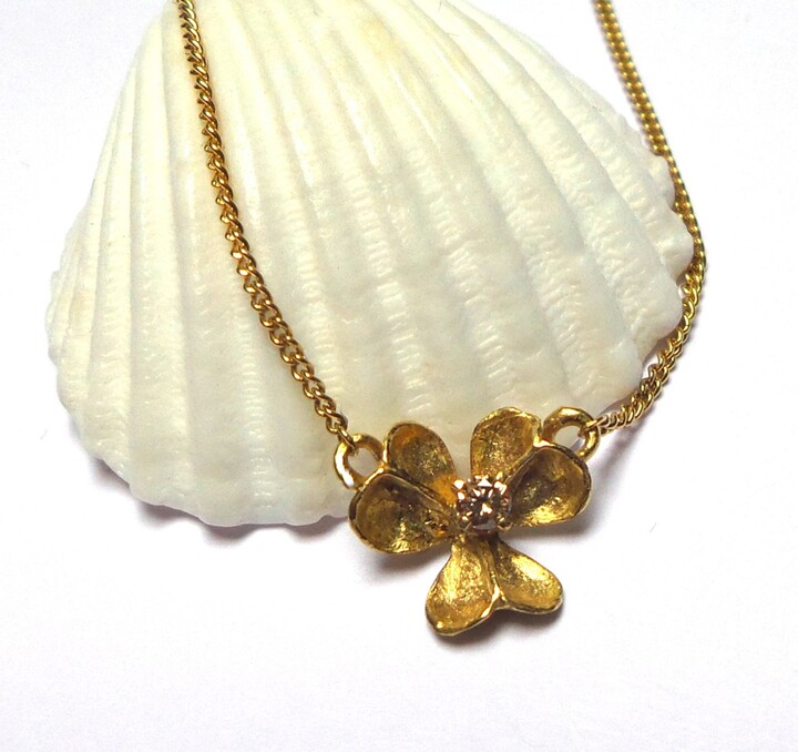 Etsy Flower Pendant - Gold Necklace 18K Diamond Seeds Collection Free Shipping
