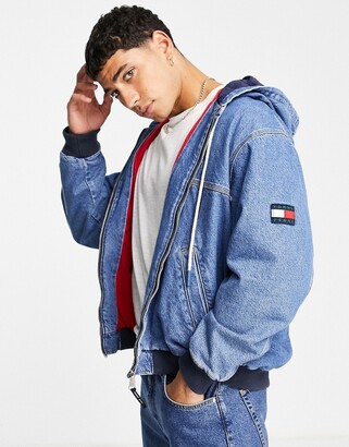Tommy Jeans hooded denim jacket in mid wash - ShopStyle