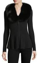 Thumbnail for your product : Neiman Marcus Luxury Cashmere Zip-Front Cardigan w/ Fox Fur Collar