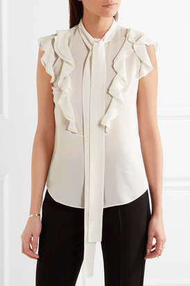 Alexander McQueen Pussy-bow Ruffled Silk-georgette Blouse - White