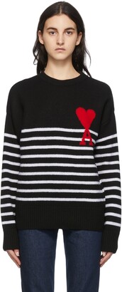 Ami Alexandre Mattiussi Black & White Ami de Cœur Striped Sweater