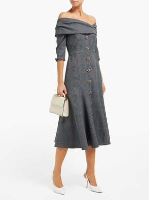 Erdem Iman Off-the-shoulder Plaid Twill Midi Dress - Womens - Grey Multi