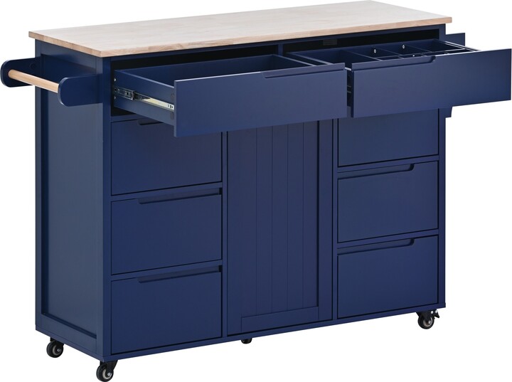 Kitchen Cart with Rubber Wood Countertop,Kitchen Island Including 5