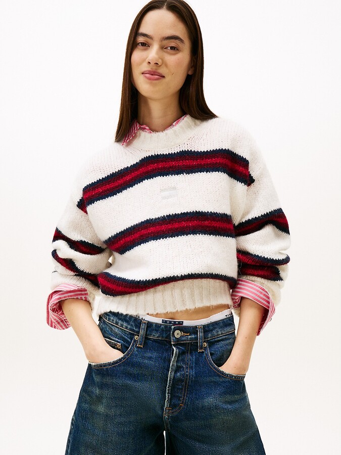 Tommy Hilfiger Women's Tommy Jeans Relaxed Stripe Sweater - White - L