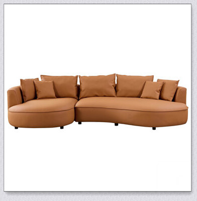 Modern Sectional Curved Sofa Couch For Living Room,Upholstered 5-Seat Sofa Couch Eco-Leather Couch Set For Apartment Office,Orange