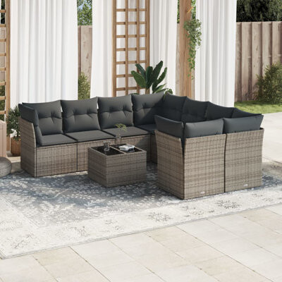 VidaXL Patio Sofa Set PE Rattan 9 Piece Modular Patio Sofa Set