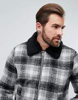 Thumbnail for your product : ASOS Wool Mix Bomber Jacket In Brushed Check With Borg Collar