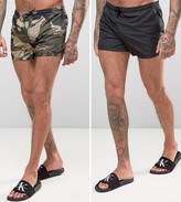 Thumbnail for your product : Brave Soul 2 Pack Short Length Swim Shorts in Solid Black and Camo Print