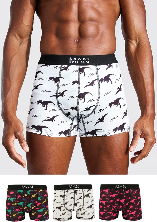 boohoo Mens Multi MAN Dash 3 Pack Dinosaur Boxers, Multi ShopStyle
