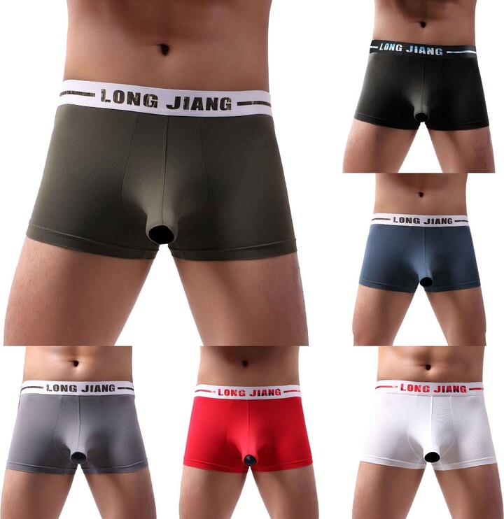 JISUXIAB Mens Open Crotch Boxers Men's Soft Briefs Underpants