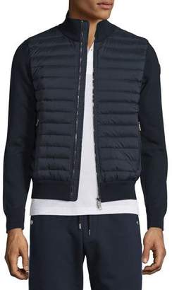 Moncler Quilted Jersey Track Jacket with Nylon Front, Navy