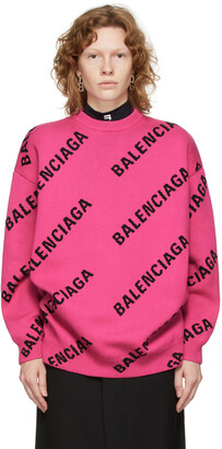 Balenciaga Pink Allover Logo Sweater - ShopStyle Knitwear