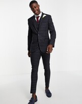 Thumbnail for your product : ASOS DESIGN wedding super skinny wool mix suit trousers with grid window check in navy