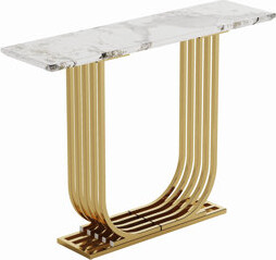 Mercer41 43.3-Inch Accent Table Console Modern Wooden Imitation Marble Countertop Console Table Narrow Type Sofa Living Room Bedroom