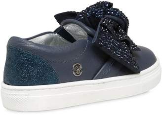 Miss Blumarine Bow Embellished Nappa Leather Sneakers