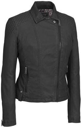 Black Rivet Womens Faux-Leather Cycle Jacket W/ Quilted Shoulders