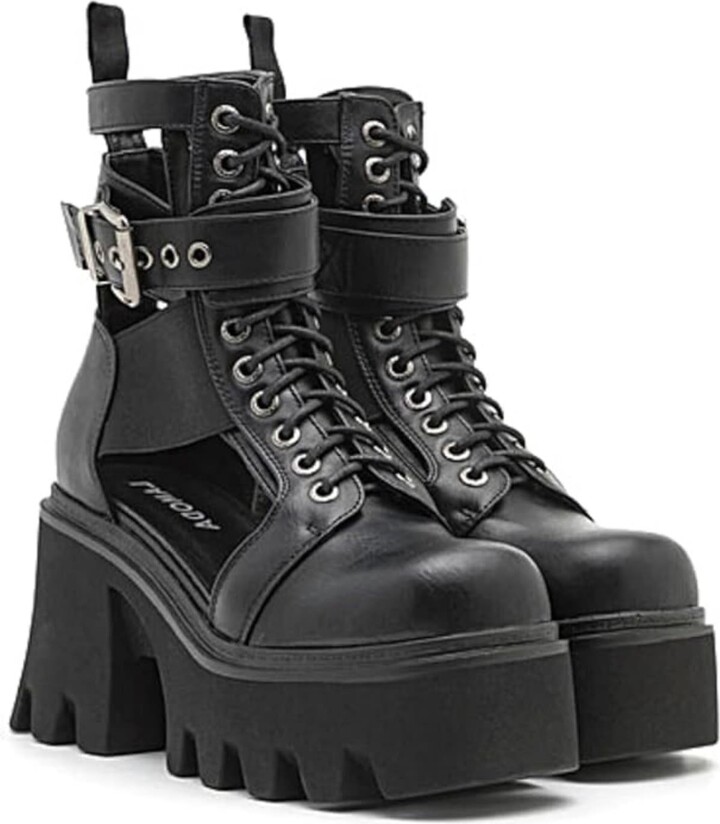 Lamoda Women's Black Busy Chunky Platform Ankle Boots ShopStyle